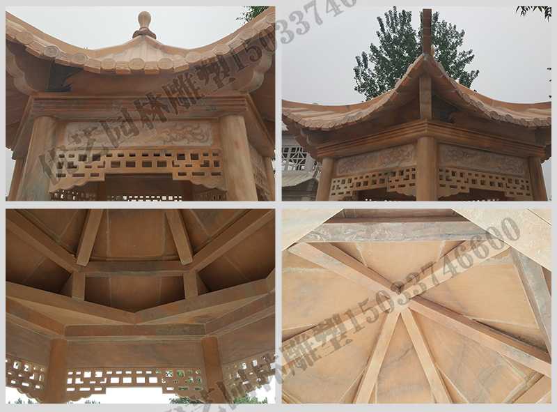 中式大理石涼亭，石雕六角亭子細(xì)節(jié)圖，定制中式景觀涼亭