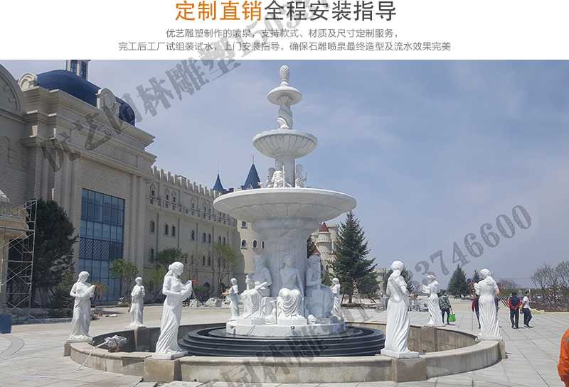 大理石景觀噴泉安裝，如何安裝大型景觀噴泉，定制石雕噴泉工廠