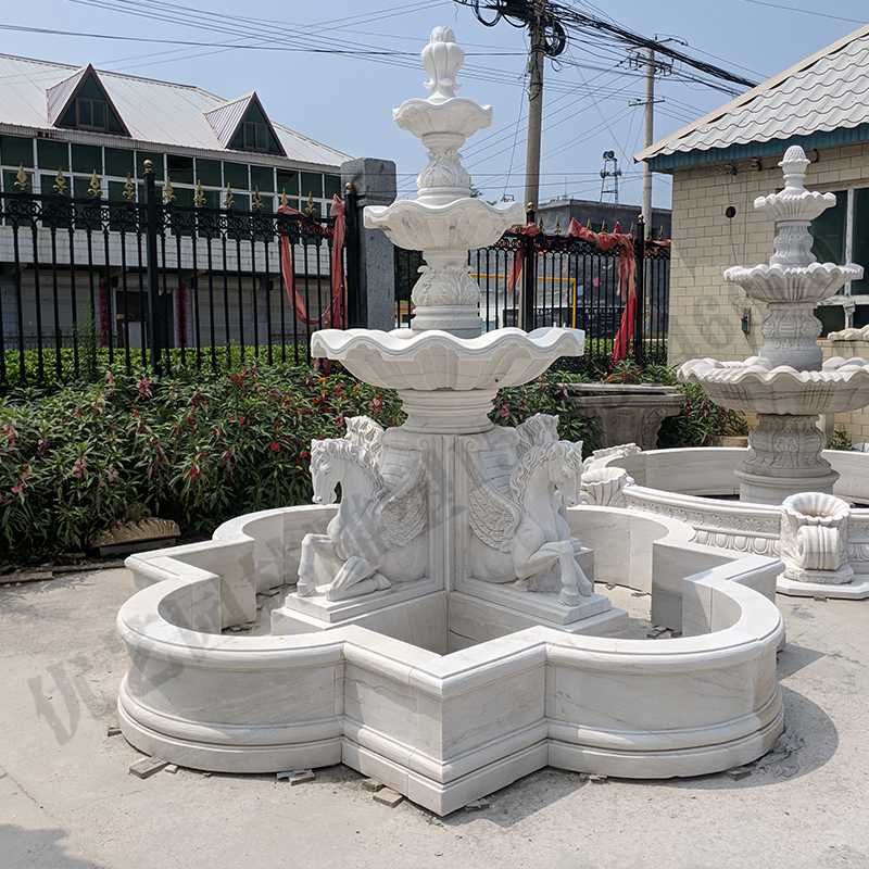 景觀雕塑定制，石雕噴泉廠家，歐式白馬石雕噴泉