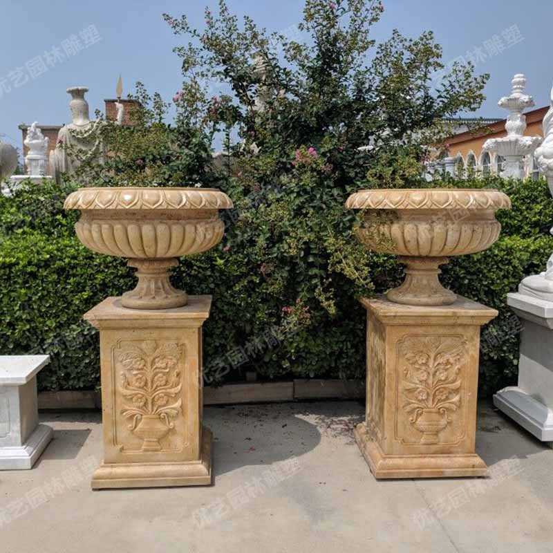 石雕景觀花盆，花園石材花缽